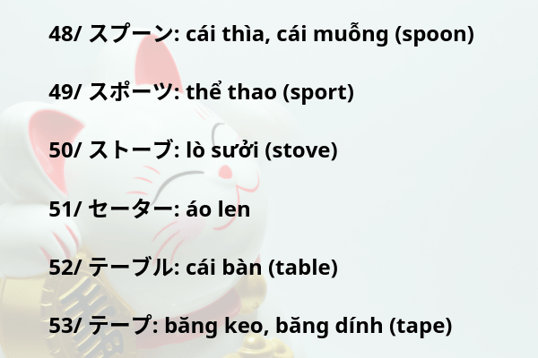 Tổng hợp từ vựng Katakana N5, N4