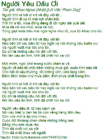 Bài Hát Người Yêu Dấu Ơi Tiếng Nhật