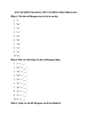 Bài Kiểm Tra Tiếng Nhật N5