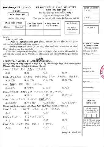 Đề Thi Tiếng Nhật Chuyên Ngoại Ngữ