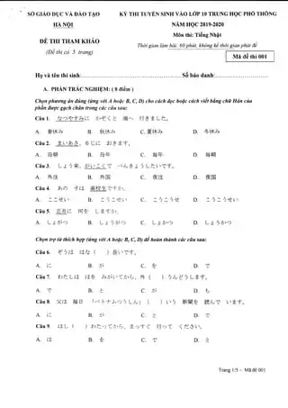 Đề Thi Tiếng Nhật Lớp 10