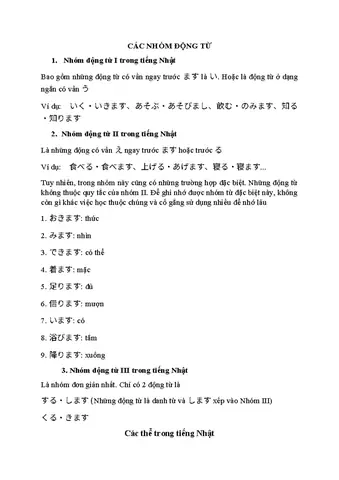 Động Từ Nhóm 1 2 3 Trong Tiếng Nhật