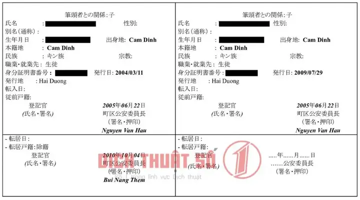 Download Mẫu Dịch Sổ Hộ Khẩu Tiếng Nhật