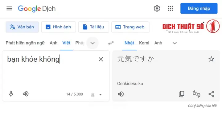 Google Dịch Tiếng Nhật Hiragana
