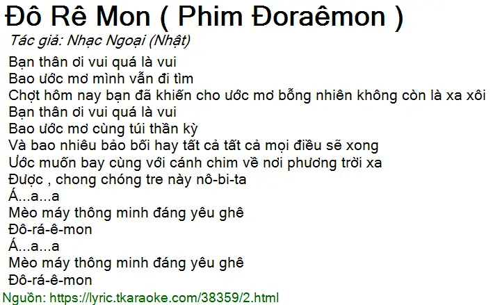 Lời Bài Hát Doraemon Tiếng Nhật