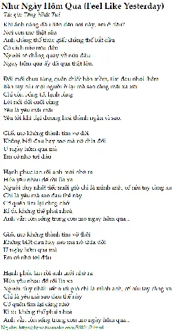 Như Ngày Hôm Qua Tiếng Nhật Lyrics
