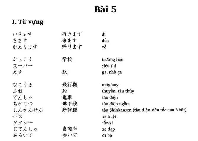 Từ Vựng Bài 5 Tiếng Nhật Từ Vựng Bài 5 Tiếng Nhật