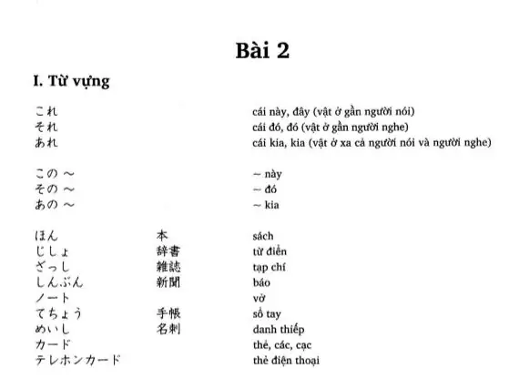 Từ Vựng Tiếng Nhật Bài 2